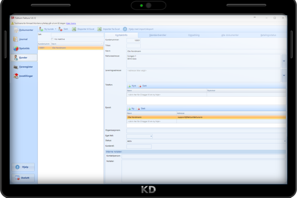 Fakturaprogram screenshot